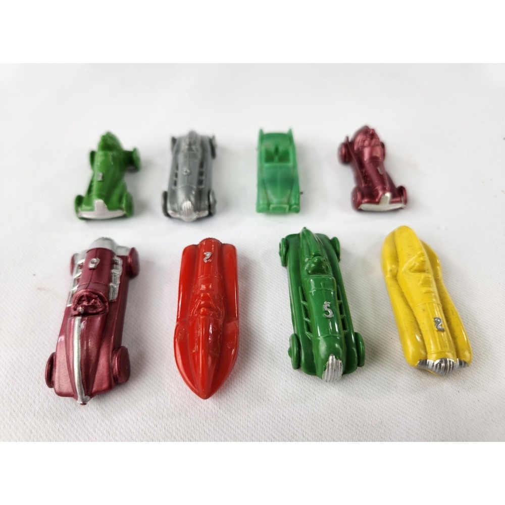 8 VINTAGE KELLOGGS SUGAR PUFF CEREAL Racing Cars 1950s TOYS Plastic Collectible